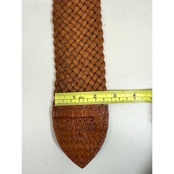 CHICO’S Women’s Boho Vintage Woven Leather Belt L Etched Brass Disc Hook Buckle - Picture 9 of 10